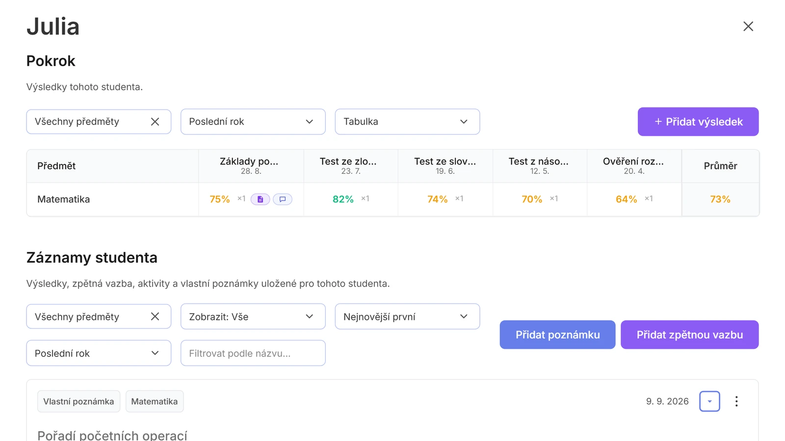 Rozhraní pro správu tříd v TeachersFlow